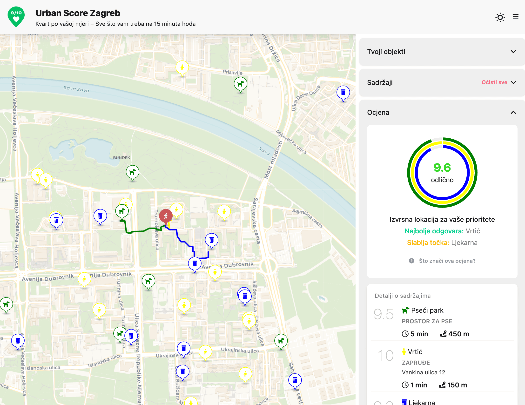 Urban Score Zagreb slika ekrana s ocjenom